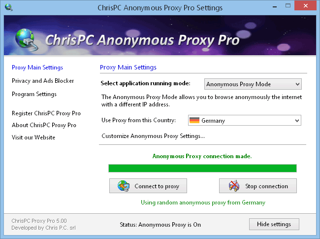 ChrisPC Free Anonymous Proxy for greater security and privacy